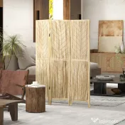 HOMCOM Separator de Cameră cu 3 Panouri, Ecran de Confidențialitate Pliabil Portabil pentru Interior din Lemn Masiv, Despărțitor de Perete, 120x170x1.6 cm, Natural