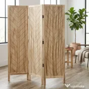HOMCOM Separator de Cameră cu 3 Panouri, Ecran de Confidențialitate Pliabil Portabil pentru Interior din Lemn Masiv, Despărțitor de Perete, 120x170x1.6 cm, Natural
