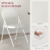 HOMCOM Set de 2 Scaune Pliabile, Scaune Moderne cu Perne din Poliester pentru Acasă și Birou, 45x46x78 cm, Alb | Aosom Romania 