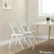 HOMCOM Set de 2 Scaune Pliabile, Scaune Moderne cu Perne din Poliester pentru Acasă și Birou, 45x46x78 cm, Alb | Aosom Romania 