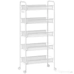 HOMCOM Carucior de Bucătărie Economisitor de Spațiu pe 5 Niveluri cu Coșuri din Plasă din Oțel, 45x26.5x106cm, Alb