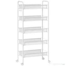 HOMCOM Carucior de Bucătărie Economisitor de Spațiu pe 5 Niveluri cu Coșuri din Plasă din Oțel, 45x26.5x106cm, Alb