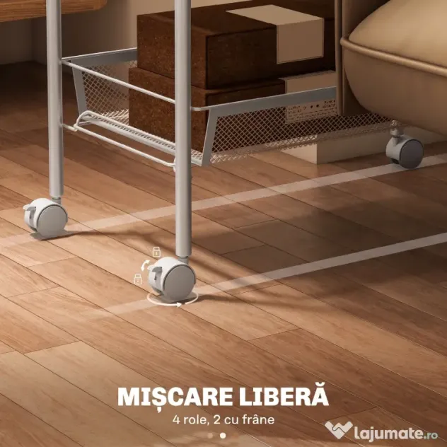 HOMCOM Carucior de Bucătărie Economisitor de Spațiu pe 5 Niveluri cu Coșuri din Plasă din Oțel, 45x26.5x106cm, Alb