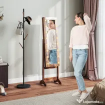 HOMCOM Dulap pentru Bijuterii cu Oglindă Reglabilă și Lumini LED 36x30x136 cm Maro Rustic