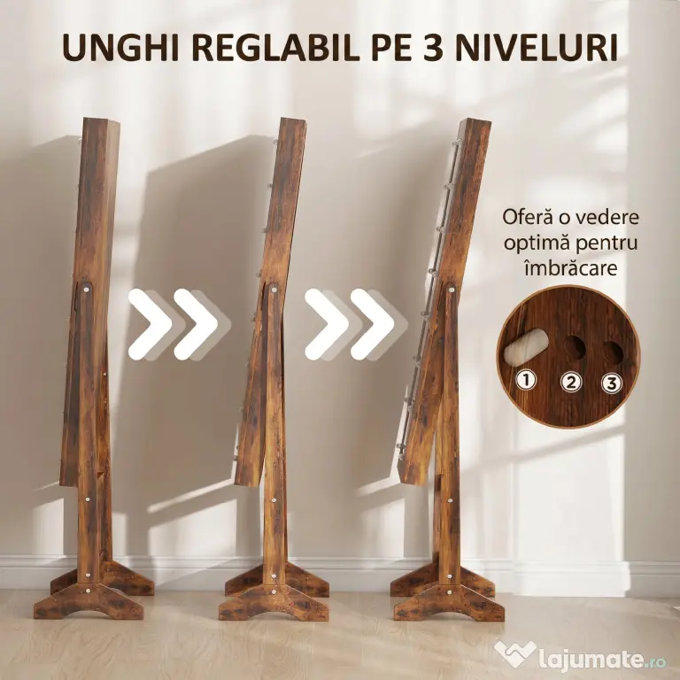 HOMCOM Dulap pentru Bijuterii cu Oglindă Reglabilă și Lumini LED 36x30x136 cm Maro Rustic
