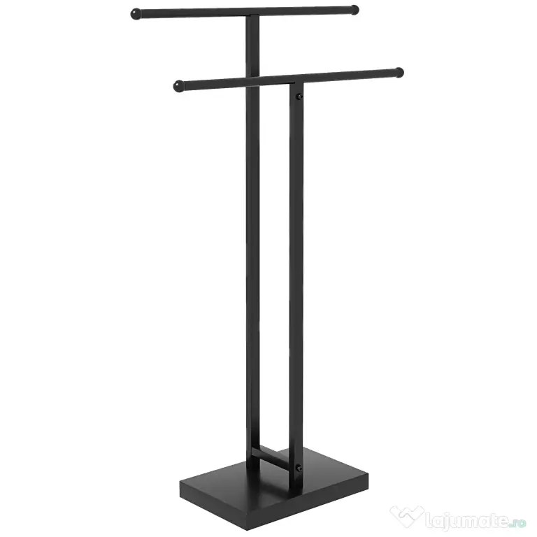 HOMCOM Suport pentru Prosoape Autoportant din Metal, cu 2 Brațe pentru Baie, 50x18,5x85cm, Negru