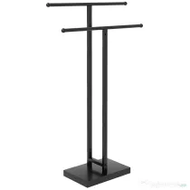 HOMCOM Suport pentru Prosoape Autoportant din Metal, cu 2 Brațe pentru Baie, 50x18,5x85cm, Negru