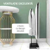 HOMCOM Suport pentru Prosoape Autoportant din Metal, cu 2 Brațe pentru Baie, 50x18,5x85cm, Negru