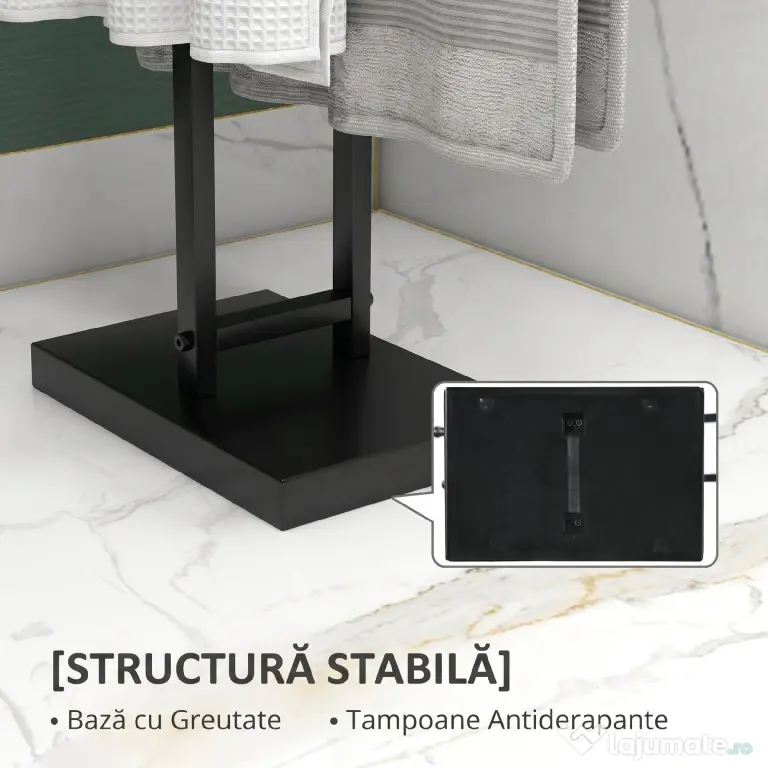 HOMCOM Suport pentru Prosoape Autoportant din Metal, cu 2 Brațe pentru Baie, 50x18,5x85cm, Negru