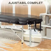 HOMCOM Pat de Masaj Pliabil cu Înălțime Reglabilă, din Aluminiu și Plastic, 215x81x61-84 cm, Negru 