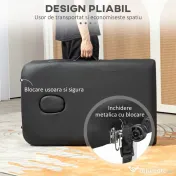 HOMCOM Pat de Masaj Pliabil cu Înălțime Reglabilă, din Aluminiu și Plastic, 215x81x61-84 cm, Negru 