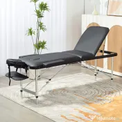 HOMCOM Pat de Masaj Pliabil cu Înălțime Reglabilă, din Aluminiu și Plastic, 215x81x61-84 cm, Negru 