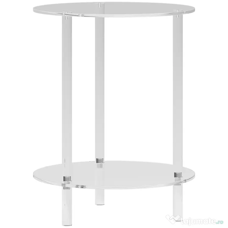 HOMCOM Măsuță Joasă Rotundă cu 2 Niveluri pentru Interior, Măsuță de Cafea din Acrilic, Ø40x50 cm, Transparentă | Aosom Romania