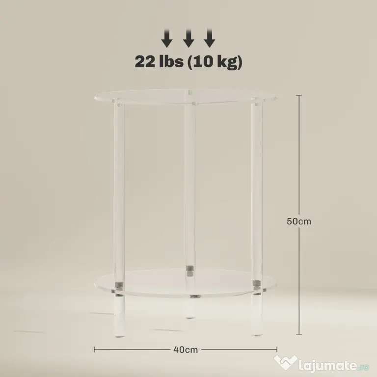 HOMCOM Măsuță Joasă Rotundă cu 2 Niveluri pentru Interior, Măsuță de Cafea din Acrilic, Ø40x50 cm, Transparentă | Aosom Romania