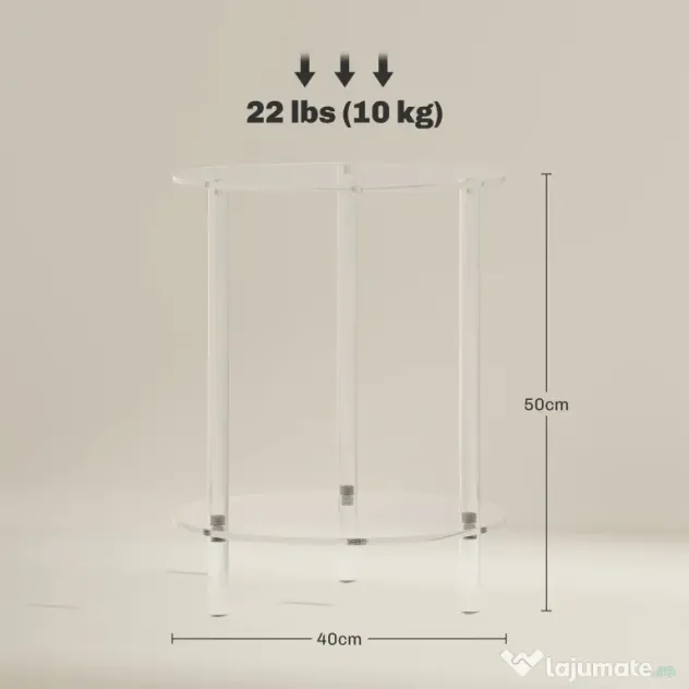 HOMCOM Măsuță Joasă Rotundă cu 2 Niveluri pentru Interior, Măsuță de Cafea din Acrilic, Ø40x50 cm, Transparentă | Aosom Romania
