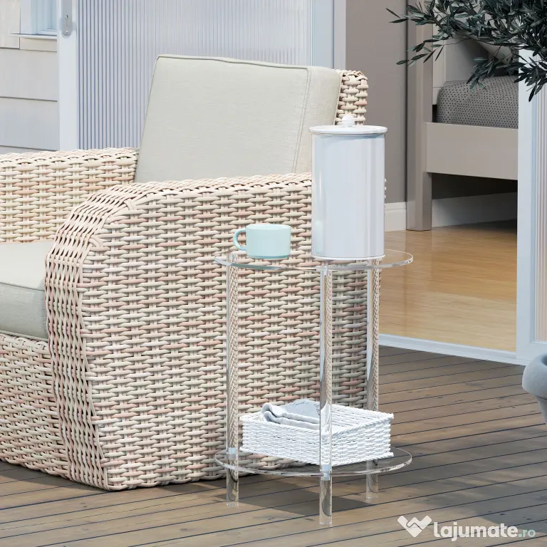 HOMCOM Măsuță Joasă Rotundă cu 2 Niveluri pentru Interior, Măsuță de Cafea din Acrilic, Ø40x50 cm, Transparentă | Aosom Romania