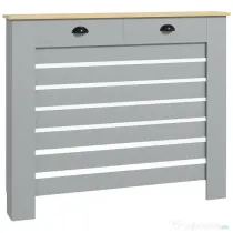 HOMCOM Acoperiș pentru calorifer din MDF cu doghe, cu 2 sertare, 111x19x95.5 cm, Gri | Aosom Romania