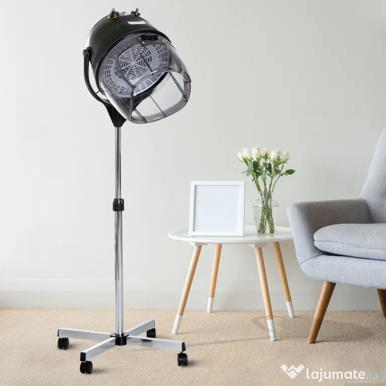HOMCOM Cască pentru uscat părul 1180W cu înălțime reglabilă, timer de 60 de minute și roți pivotante, 65x65x115-165 cm, negru