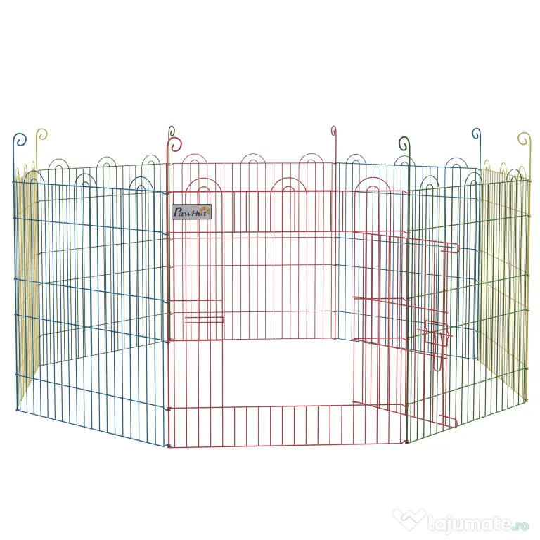 PawHut Țarc pentru Câini cu 8 Panouri, Ușă cu Zăvor, din Oțel, Ø156x60 cm, Multicolor | Aosom Romania