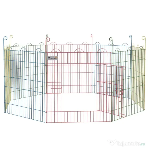 PawHut Țarc pentru Câini cu 8 Panouri, Ușă cu Zăvor, din Oțel, Ø156x60 cm, Multicolor | Aosom Romania