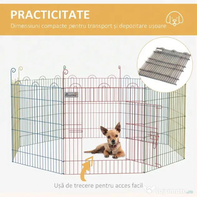 PawHut Țarc pentru Câini cu 8 Panouri, Ușă cu Zăvor, din Oțel, Ø156x60 cm, Multicolor | Aosom Romania