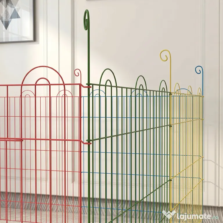 PawHut Țarc pentru Câini cu 8 Panouri, Ușă cu Zăvor, din Oțel, Ø156x60 cm, Multicolor | Aosom Romania