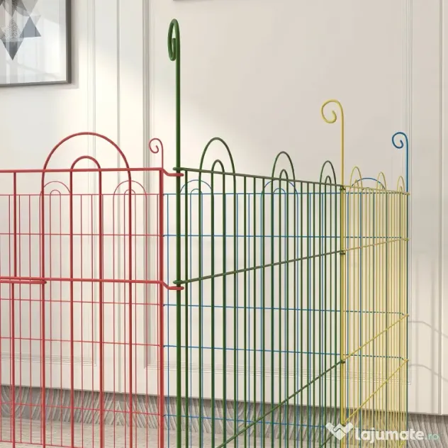 PawHut Țarc pentru Câini cu 8 Panouri, Ușă cu Zăvor, din Oțel, Ø156x60 cm, Multicolor | Aosom Romania