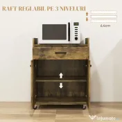 HOMCOM Cărucior de Bucătărie cu Sertar, Dulap și 4 Roți din Lemn, 60x40x77 cm, Maro Rustic