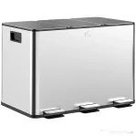 HOMCOM Coș de Gunoi cu 3 Compartimente 10L pentru Bucătărie, Cu Pedale și Capace cu Închidere Silențioasă, Oțel Inoxidabil și PP, 49.6x34.5x38.6 cm, Argintiu