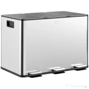 HOMCOM Coș de Gunoi cu 3 Compartimente 10L pentru Bucătărie, Cu Pedale și Capace cu Închidere Silențioasă, Oțel Inoxidabil și PP, 49.6x34.5x38.6 cm, Argintiu 