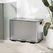HOMCOM Coș de Gunoi cu 3 Compartimente 10L pentru Bucătărie, Cu Pedale și Capace cu Închidere Silențioasă, Oțel Inoxidabil și PP, 49.6x34.5x38.6 cm, Argintiu 