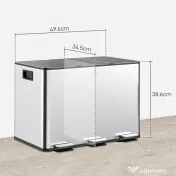 HOMCOM Coș de Gunoi cu 3 Compartimente 10L pentru Bucătărie, Cu Pedale și Capace cu Închidere Silențioasă, Oțel Inoxidabil și PP, 49.6x34.5x38.6 cm, Argintiu 