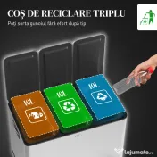 HOMCOM Coș de Gunoi cu 3 Compartimente 10L pentru Bucătărie, Cu Pedale și Capace cu Închidere Silențioasă, Oțel Inoxidabil și PP, 49.6x34.5x38.6 cm, Argintiu 