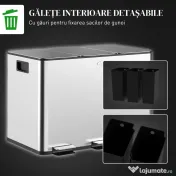 HOMCOM Coș de Gunoi cu 3 Compartimente 10L pentru Bucătărie, Cu Pedale și Capace cu Închidere Silențioasă, Oțel Inoxidabil și PP, 49.6x34.5x38.6 cm, Argintiu 