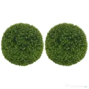 HOMCOM Set de 2 Plante Artificiale din Buxus în PE, Ø40 cm, pentru Interior și Exterior, Verde