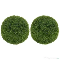 HOMCOM Set de 2 Plante Artificiale din Buxus în PE, Ø40 cm, pentru Interior și Exterior, Verde