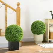 HOMCOM Set de 2 Plante Artificiale din Buxus în PE, Ø40 cm, pentru Interior și Exterior, Verde