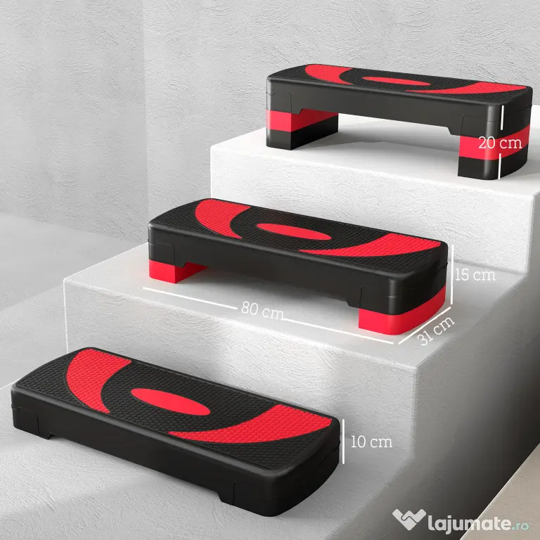 HOMCOM Step Fitness pentru Aerobic, Stepper Reglabil la 3 Niveluri de Înălțime 10-15-20 cm pentru Antrenamente Acasă și Sală, Verde și Negru | Aosom Romania