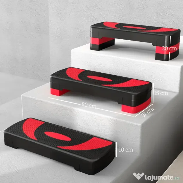 HOMCOM Step Fitness pentru Aerobic, Stepper Reglabil la 3 Niveluri de Înălțime 10-15-20 cm pentru Antrenamente Acasă și Sală, Verde și Negru | Aosom Romania