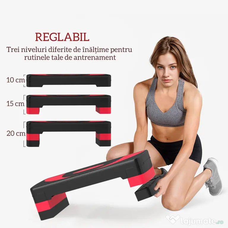 HOMCOM Step Fitness pentru Aerobic, Stepper Reglabil la 3 Niveluri de Înălțime 10-15-20 cm pentru Antrenamente Acasă și Sală, Verde și Negru | Aosom Romania