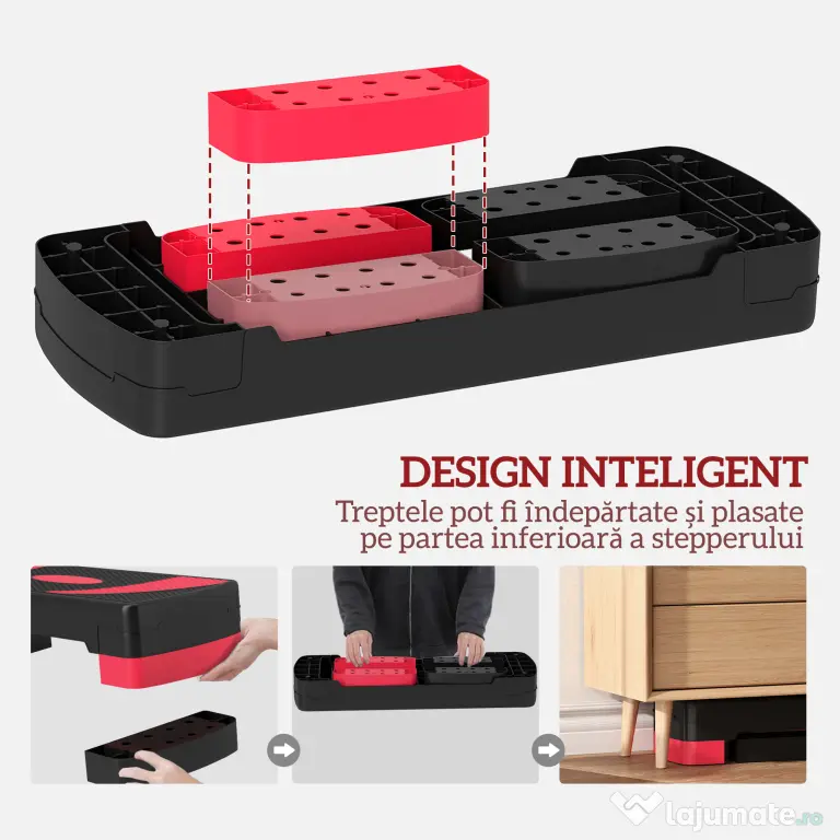 HOMCOM Step Fitness pentru Aerobic, Stepper Reglabil la 3 Niveluri de Înălțime 10-15-20 cm pentru Antrenamente Acasă și Sală, Verde și Negru | Aosom Romania