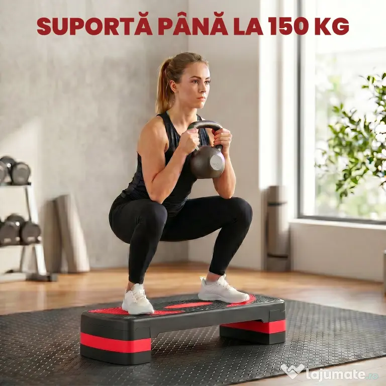 HOMCOM Step Fitness pentru Aerobic, Stepper Reglabil la 3 Niveluri de Înălțime 10-15-20 cm pentru Antrenamente Acasă și Sală, Verde și Negru | Aosom Romania