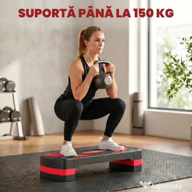 HOMCOM Step Fitness pentru Aerobic, Stepper Reglabil la 3 Niveluri de Înălțime 10-15-20 cm pentru Antrenamente Acasă și Sală, Verde și Negru | Aosom Romania