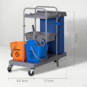 HOMCOM Căruț de curățenie cu 3 rafturi, sac pentru gunoi și storcător, 111x63.3x103 cm, gri-albastru și portocaliu 