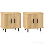HOMCOM Set 2 Noptiere în stil Nordic cu Raft pe 2 Niveluri și Ușă Culisantă pentru Dormitor, 48x40x48 cm, Lemn Natural
