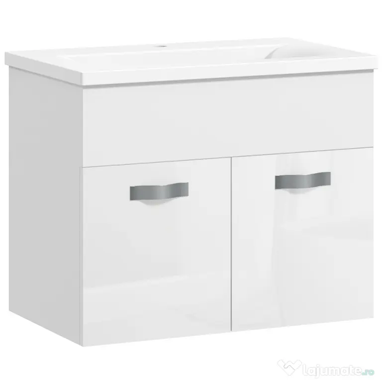 Kleankin Dulap de Baie Suspendat cu Chiuvetă, Dulap cu 2 Uși cu Chiuvetă și Balamale Amortizate, 61x40x50 cm, Alb Lucios | Aosom Romania