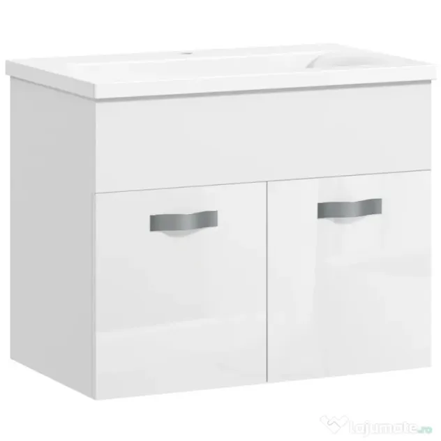 Kleankin Dulap de Baie Suspendat cu Chiuvetă, Dulap cu 2 Uși cu Chiuvetă și Balamale Amortizate, 61x40x50 cm, Alb Lucios | Aosom Romania