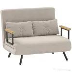 HOMCOM Canapea Pat de 2 Locuri cu Spătar Reglabil pe 5 Nivele și 2 Perne din Material Capitonat, 102x73x81 cm, Crem Alb