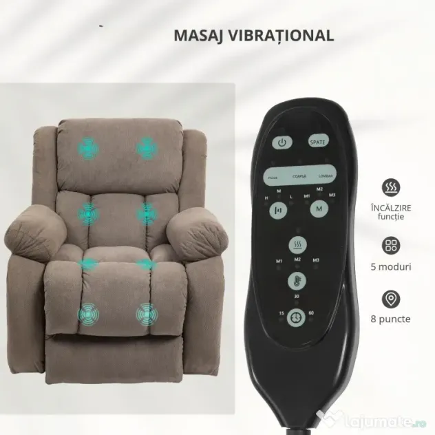 HOMCOM Fotoliu Rabatabil până la 150° cu 8 Puncte de Masaj, 2 Telecomenzi și Suport pentru Picioare, 93x104x100 cm, Maro | Aosom Romania