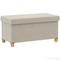 HOMCOM Bancă Ladă de Depozitare Pliabilă, Bancă de Pat cu Capac Căptușit și Înveliș de Catifea, 76x38x38 cm, Crem Alb | Aosom Romania